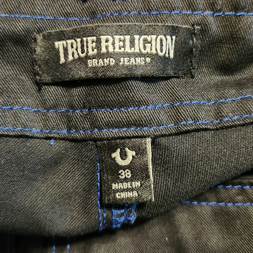 True Religion Cargo Pants Mens Black Blue Contrast Stitch Utility Workwear